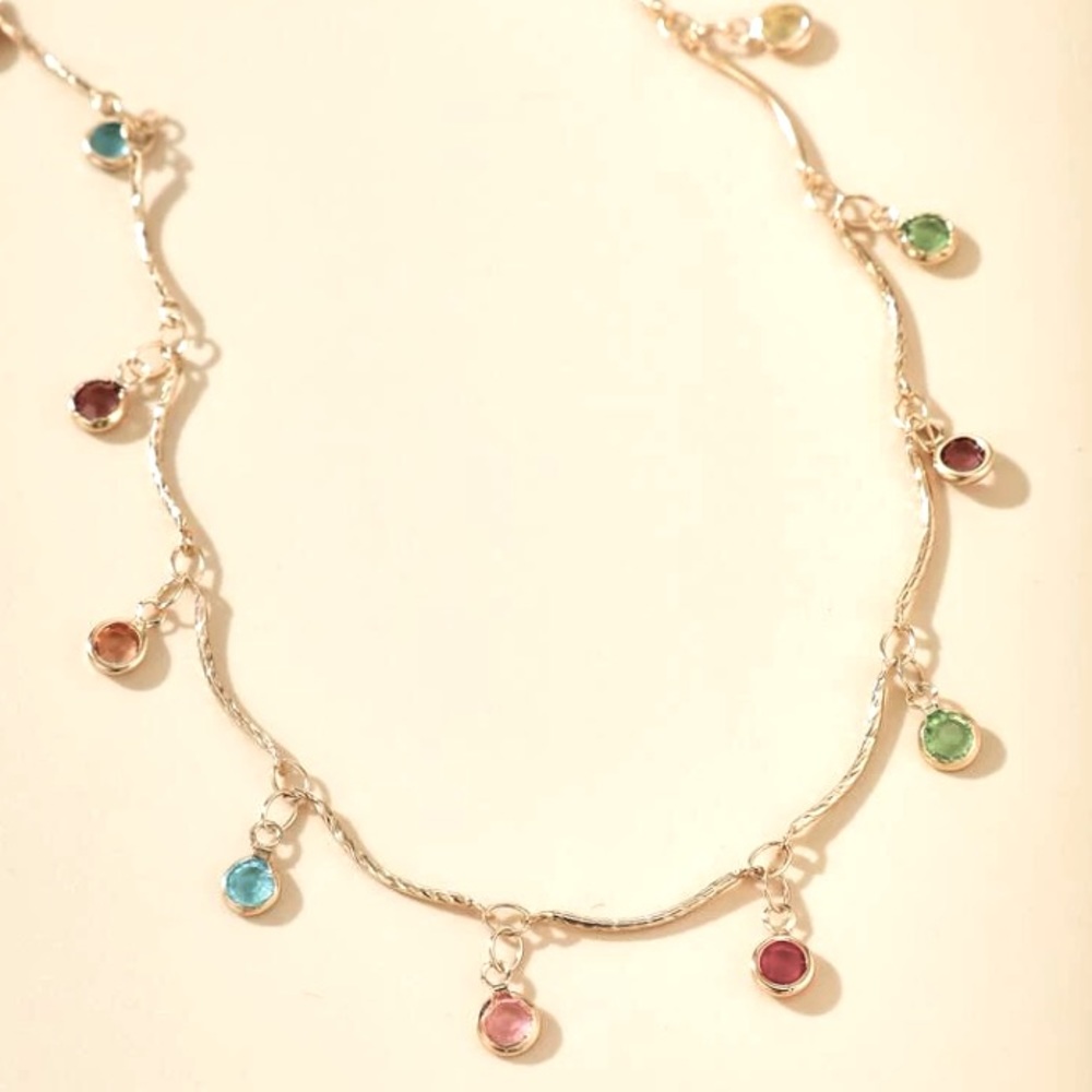 Candy Color Rhinestone Pendant Choker Necklace (Gold) - Picture 7 of 7